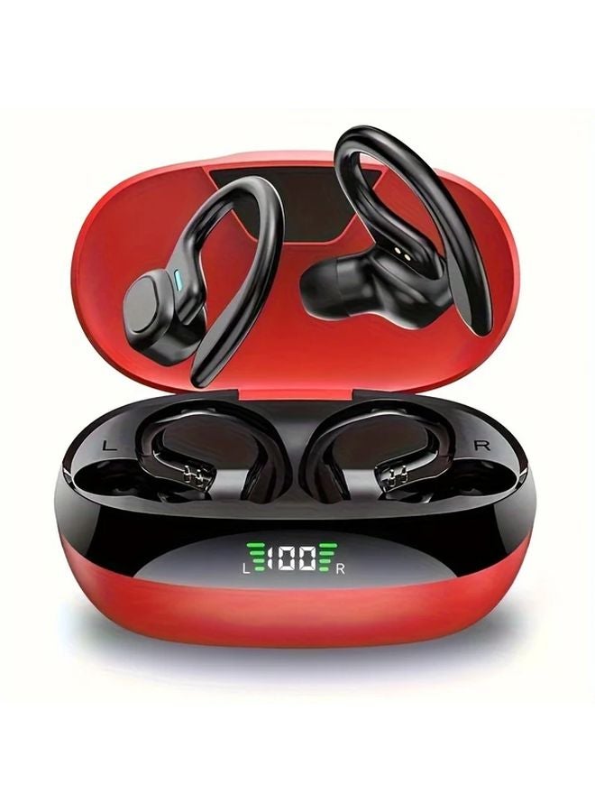 Red Pure Bass Wireless Headphones Noise Cancelling Earbuds with LED Display Microphone - Image 1