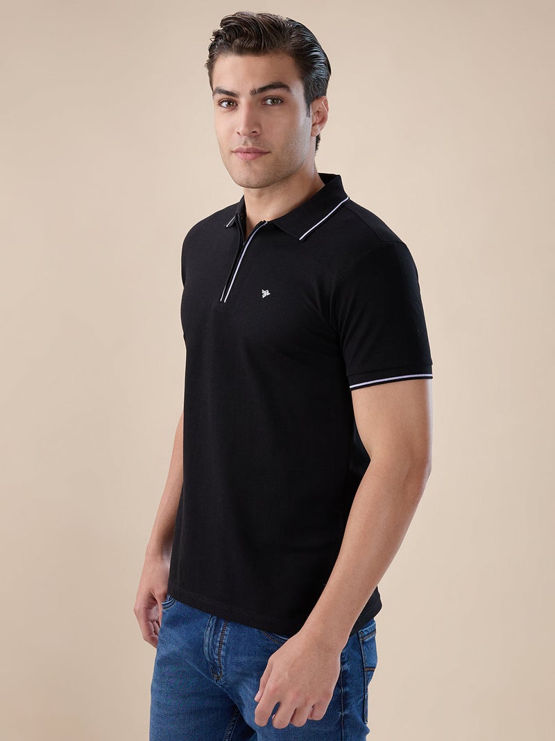 شعار العلامة التجارية الصلبة، سحاب إغلاق قميص أسود عادي - Image 2