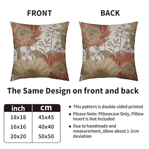 Sivirary Vintage Floral Pillow Covers 18x18 Inch Set of 2, Brown Rust Colored Flowers Botanical Decorative Throw Pillow Cases Cushion Covers Rustic Decoration Gift Farmhouse Sofa Couch Bed Decor - Image 4