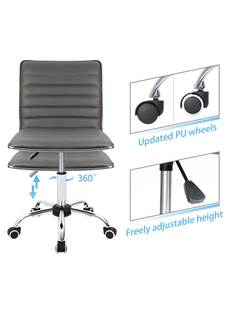 Mahmayi Mid Back Task Chair Comfortable Low Back Leather Swivel Office Desk Chair with Foam Molded Seat and Armless - Grey - Image 5