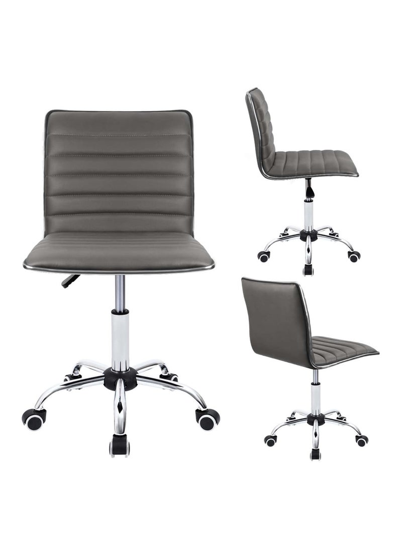 Mahmayi Mid Back Task Chair Comfortable Low Back Leather Swivel Office Desk Chair with Foam Molded Seat and Armless - Grey - Image 4