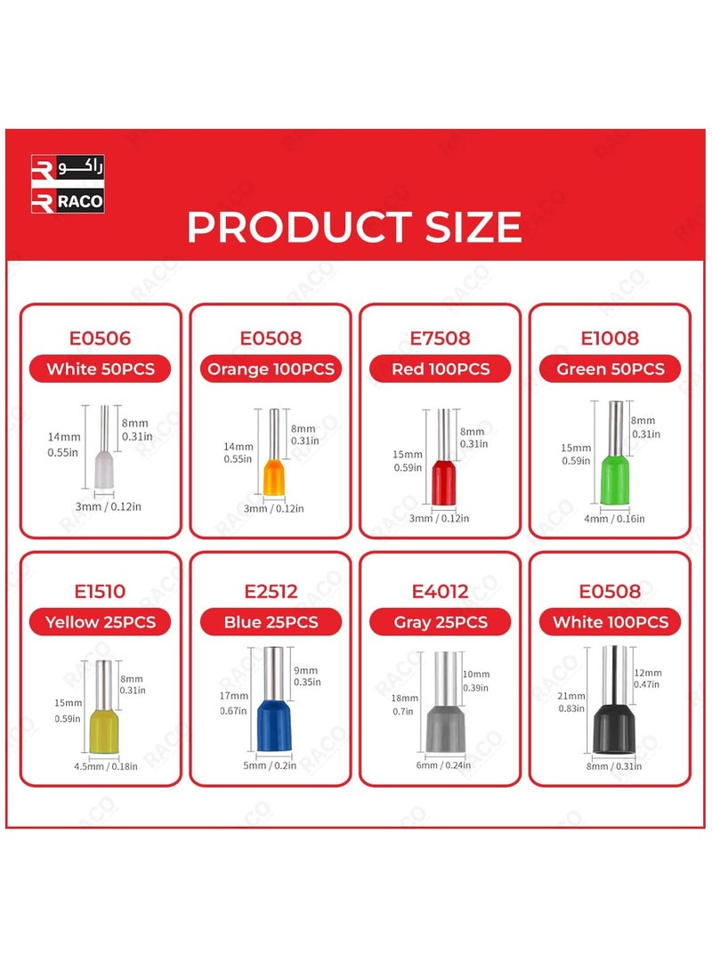 RACO Insulated Terminal Kit with 400pcs | 8 Type Premium Copper Ferrule Terminals Nylon Insulated Pin Cord End Connectors Kit - Image 3