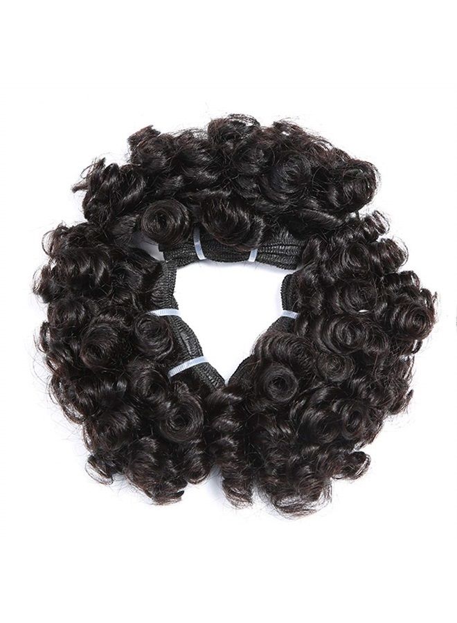 Aiokrtse Peruvian Virgin Hair Short Bouncy Curly Human Hair Weave Bundles 3 Bundles 6 inches with 1 Small Closure 122 Grams Natural Colour - Image 2