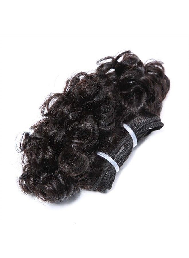 Aiokrtse Peruvian Virgin Hair Short Bouncy Curly Human Hair Weave Bundles 3 Bundles 6 inches with 1 Small Closure 122 Grams Natural Colour - Image 3