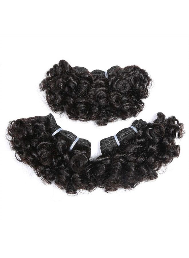 Aiokrtse Peruvian Virgin Hair Short Bouncy Curly Human Hair Weave Bundles 3 Bundles 6 inches with 1 Small Closure 122 Grams Natural Colour - Image 1