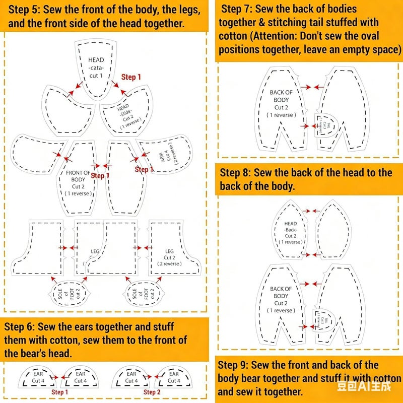 YICBOR Memory Bear Sewing Templates Set, 10Pcs Durable Acrylic Teddy Bear Sewing Patterns & Templates with Detailed Instructions for Sewing (Medium) - Image 3