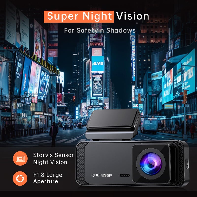 Veement Dash Cam 1296P Front Dashcam, V300 WiFi Dash Camera for Cars with App, Night Vision, Mini Hidden Single Car Camera, Loop Recording, 24H Parking Mode, Support 256GB Max, Black - Image 5