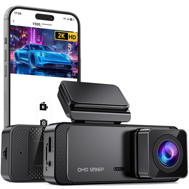 Veement Dash Cam 1296P Front Dashcam, V300 WiFi Dash Camera for Cars with App, Night Vision, Mini Hidden Single Car Camera, Loop Recording, 24H Parking Mode, Support 256GB Max, Black - Image 1