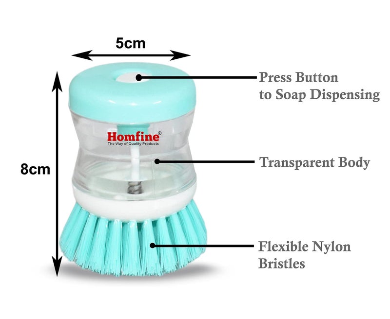Homfine Sink/Dish Cleaning Brush with Inbuilt Soap Dispenser for Multipurpose Cleaning in Home, Kitchen, Washbasins, Kitchen Utensils, Dishes (8x5cm) Multi Color (1) - Image 5