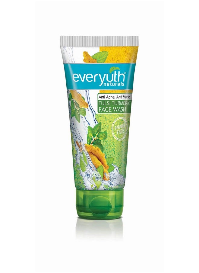 Everyuth - Naturals Anti Acne, Anti Marks Tulsi Turmeric Face Wash|Gentle Exfoliation & Blemish Control|Paraben Free|For Oily, Dry, Normal, Combination & Sensitive Skin|100% Soap Free - 150 G - Image 1