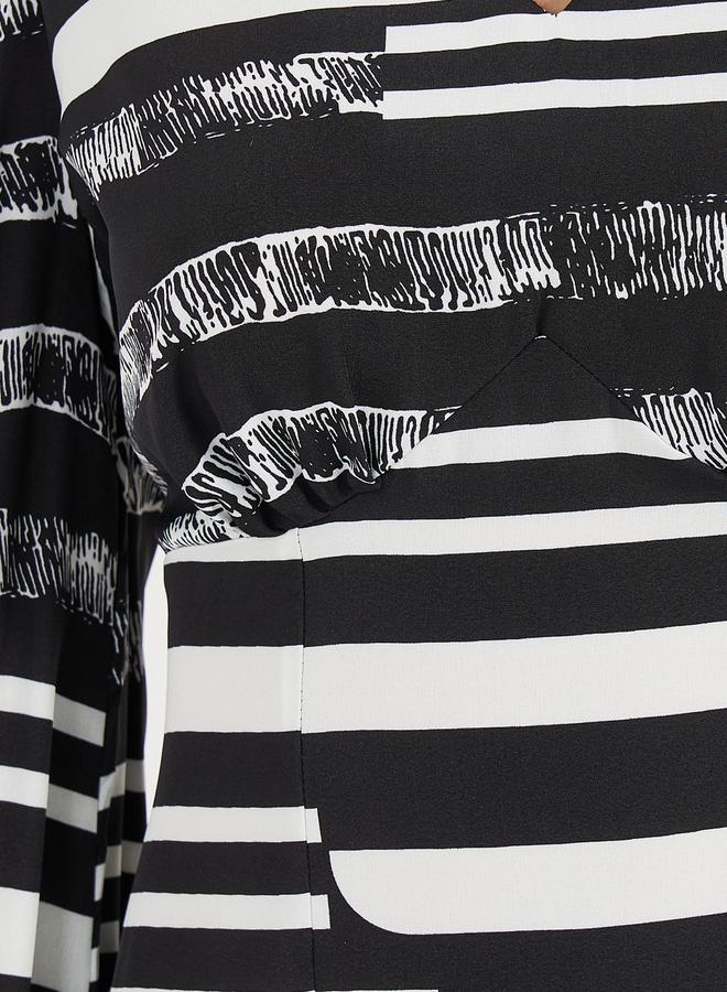 ستايلي فستان ميدي مخطط بأكمام بالون - Image 3