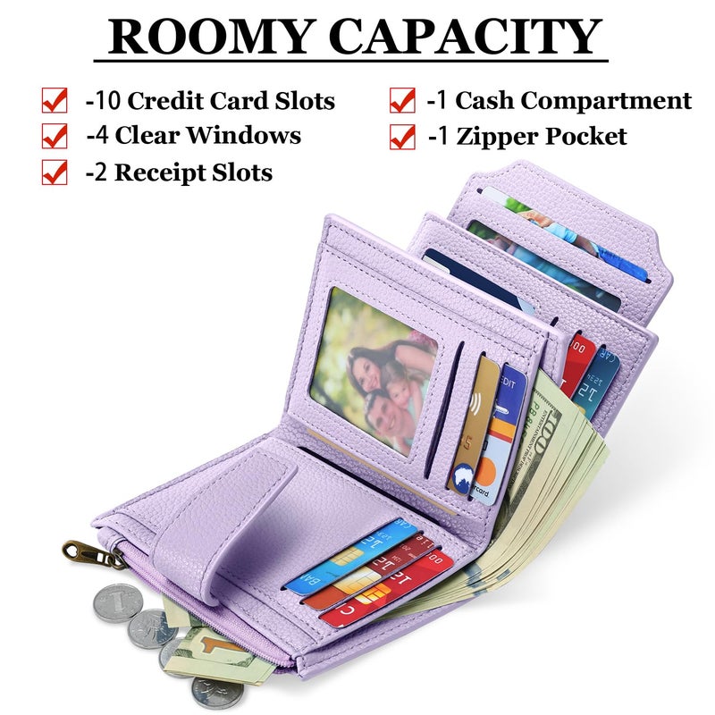 Airkit Small Wallet Women RFID Blocking Soft Leather Bifold Compact Card Holder Wallet for Women with Zipper Coin Pocket 4 ID Window - Image 2