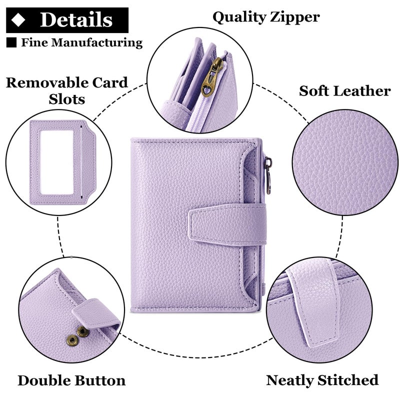 Airkit Small Wallet Women RFID Blocking Soft Leather Bifold Compact Card Holder Wallet for Women with Zipper Coin Pocket 4 ID Window - Image 5
