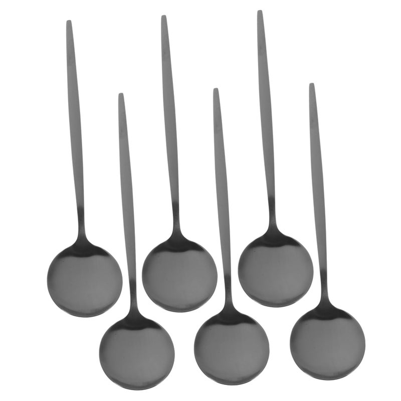 Black Stainless Steel Soup Spoons 6 Pack Round Dinner Dessert Spoons Dishwasher Safe - Image 2