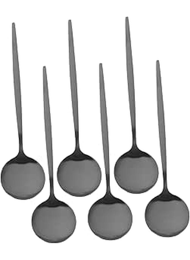 Black Stainless Steel Soup Spoons 6 Pack Round Dinner Dessert Spoons Dishwasher Safe - Image 1