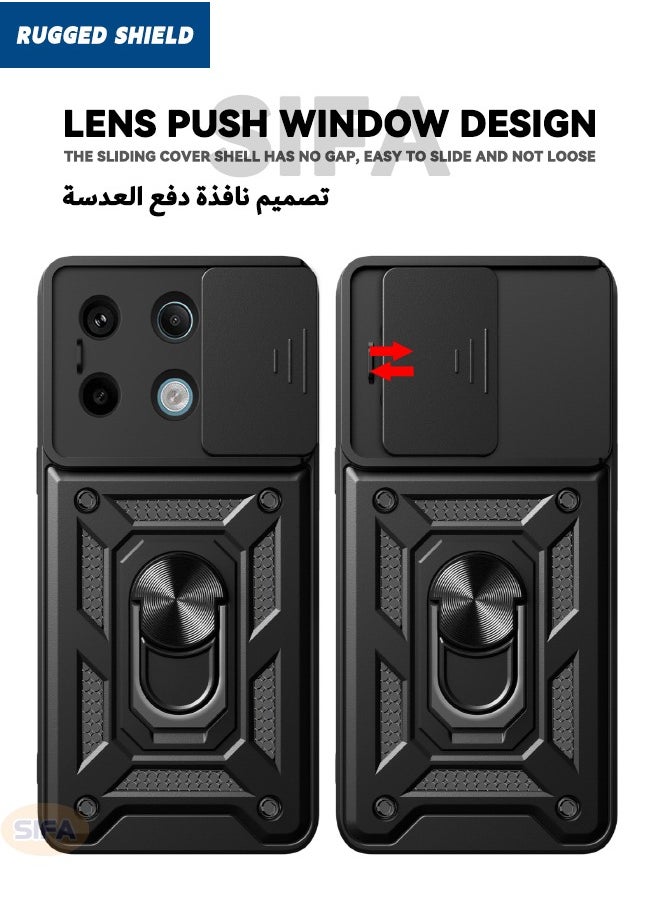 RUGGED SHIELD Redmi Note 13 Pro 5G / Xiaomi POCO X6 5G Cover(Not 4G), Case with Slide Camera Cover, Heavy Duty Drop Proof Shockproof Case with Ring Kickstand for Redmi Note 13 Pro 5G / Xiaomi POCO X6 5G, Black  - Image 2