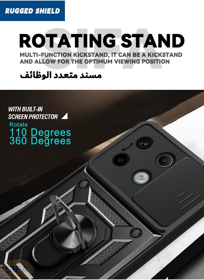 RUGGED SHIELD Redmi Note 13 Pro 5G / Xiaomi POCO X6 5G Cover(Not 4G), Case with Slide Camera Cover, Heavy Duty Drop Proof Shockproof Case with Ring Kickstand for Redmi Note 13 Pro 5G / Xiaomi POCO X6 5G, Black  - Image 5