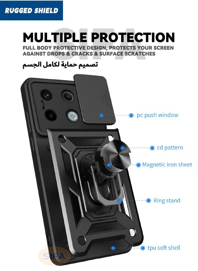 RUGGED SHIELD Redmi Note 13 Pro 5G / Xiaomi POCO X6 5G Cover(Not 4G), Case with Slide Camera Cover, Heavy Duty Drop Proof Shockproof Case with Ring Kickstand for Redmi Note 13 Pro 5G / Xiaomi POCO X6 5G, Black  - Image 3