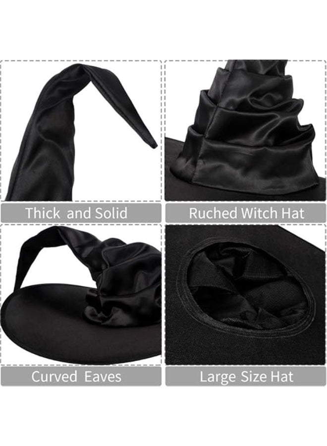 جورونب قبعة ساحرة للهالوين للنساء، قبعة ساحر سوداء مطوية، قلادة على شكل عنكبوت وخفاش، قبعة علوية للحفلات التنكرية. - Image 3