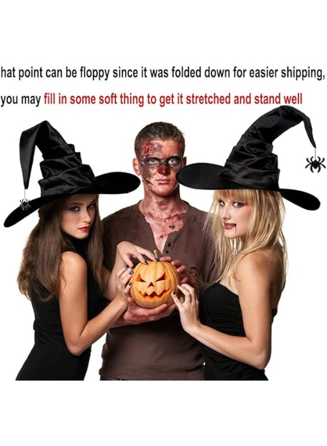 جورونب قبعة ساحرة للهالوين للنساء، قبعة ساحر سوداء مطوية، قلادة على شكل عنكبوت وخفاش، قبعة علوية للحفلات التنكرية. - Image 4