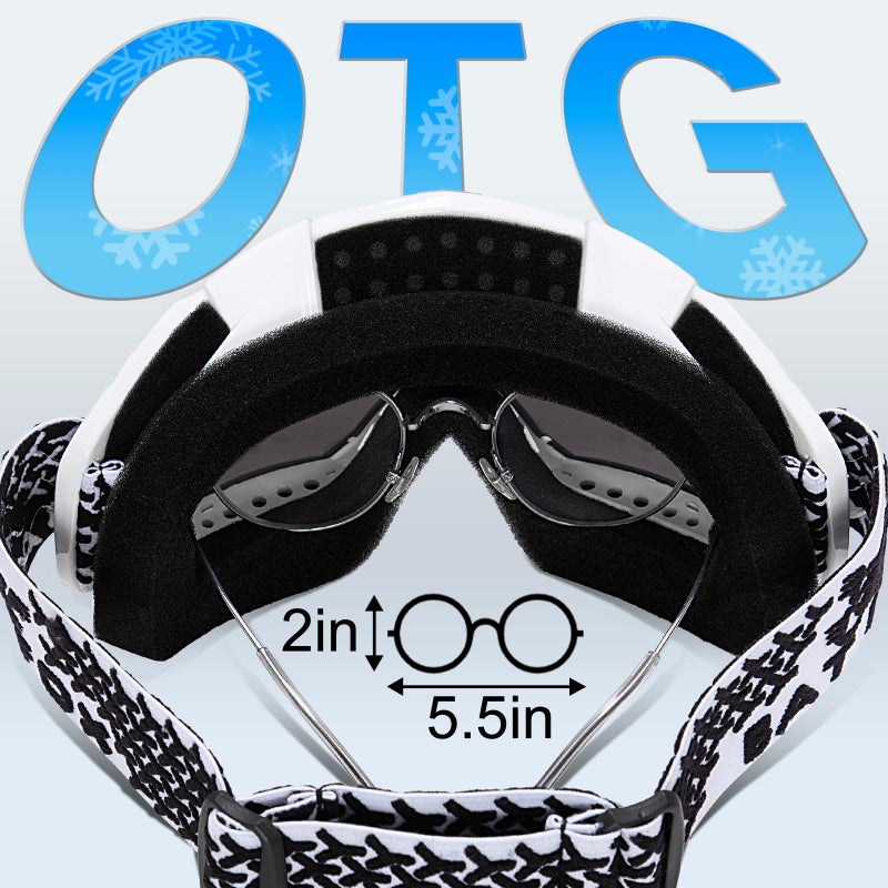 BATFOX Anti Fog Ski Goggles OTG for Adults & Kids, Snowboard Goggles with 100% UV Protection & Anti-Slip Fit for Skiing (Sliver White, Large) - Image 4