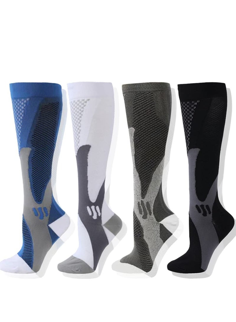 SYOSI Compression Socks, 4 Pairs L/XL for Women and Men, Athletic, Travel, Running, Fitness, Flight Socks, Reduce Calf Pain Faster Recovery (Multicolors) - Image 1