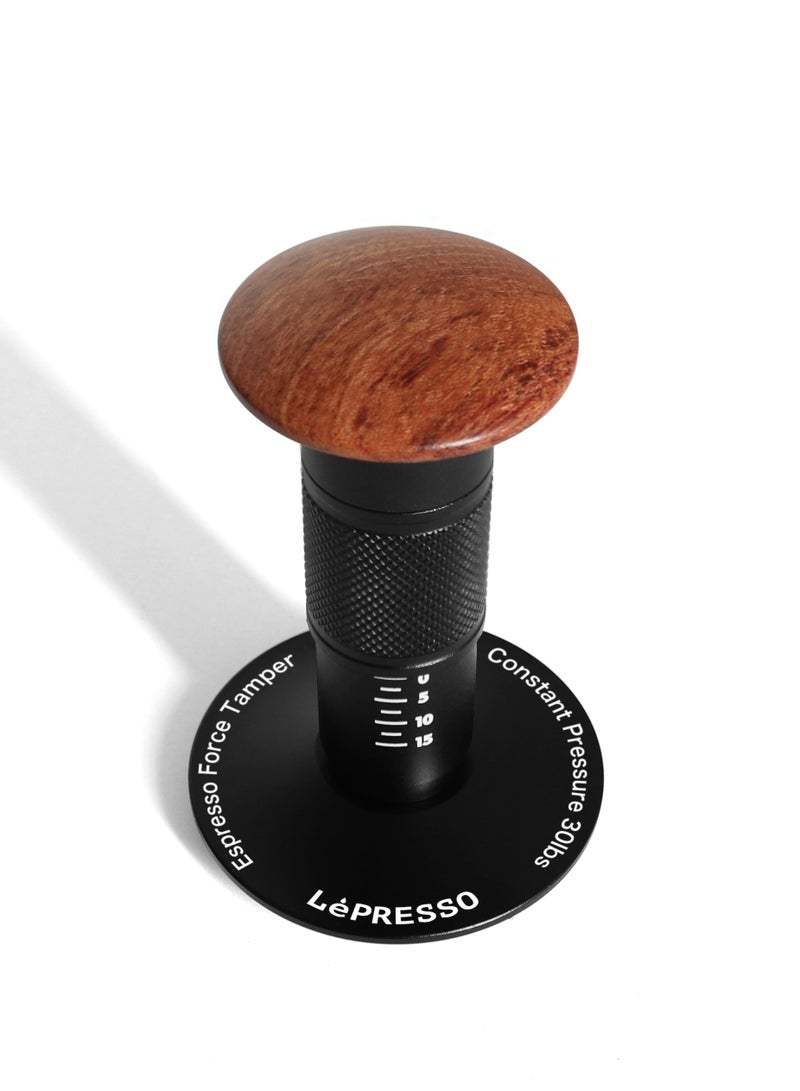 LePRESSO Force Tamper 58.5mm Coffee Tamper / Tamper Technical / Impact Coffee Tamper / Thread Bottom / Material Aluminum + Stainless Steel + Wood - Black - Image 3