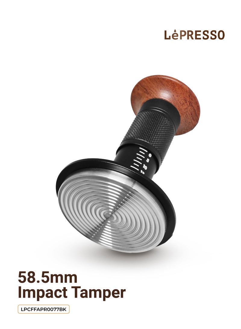 LePRESSO Force Tamper 58.5mm Coffee Tamper / Tamper Technical / Impact Coffee Tamper / Thread Bottom / Material Aluminum + Stainless Steel + Wood - Black - Image 1