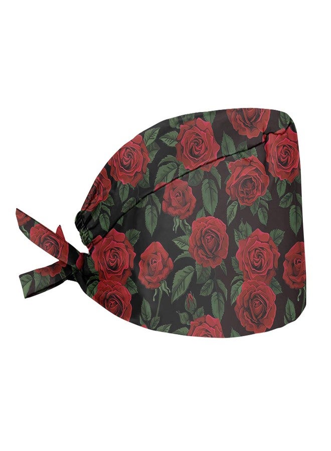Babrukda Vintage Rose Red Sull Hats for Women Cleaning Scrub Cap with Sweatband Adjustable Tie Back Hats Head Hair Cover for Housework Painting Wear - Image 1