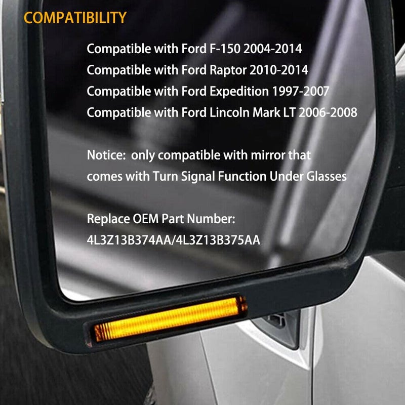 csslyzl 2Pcs Sequential Amber LED Side Mirror Turn Signal Lights Smoked Compatible with Ford F150 2004-2014 /Raptor 2010-2014 /Expedition 1997-2007/Lincoln Mark LT 2006-2008 - Image 4