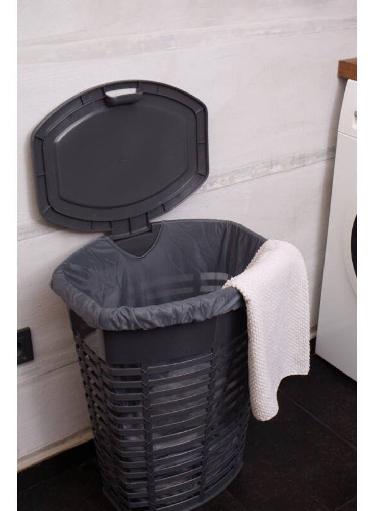 Primanova Palm dirty plastic laundry basket large hamper laundry bin for storing blankets clothes pillows toys shoes. 50 liters gray - Image 2