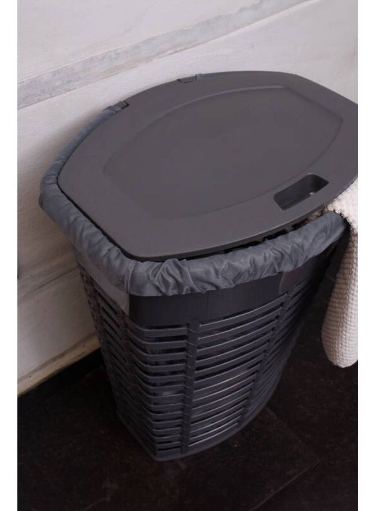Primanova Palm dirty plastic laundry basket large hamper laundry bin for storing blankets clothes pillows toys shoes. 50 liters gray - Image 3