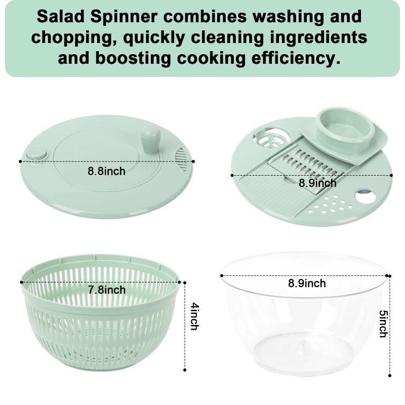 Vegetable Spinner 5.3 Qt Large Capacity 10 in 1 Multifunction Salad Dryer - 5 Blades Vegetable Chopper With Transparent Bowl for Family Meal Prep - Image 3