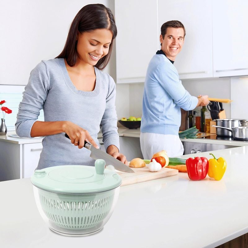 Vegetable Spinner 5.3 Qt Large Capacity 10 in 1 Multifunction Salad Dryer - 5 Blades Vegetable Chopper With Transparent Bowl for Family Meal Prep - Image 2