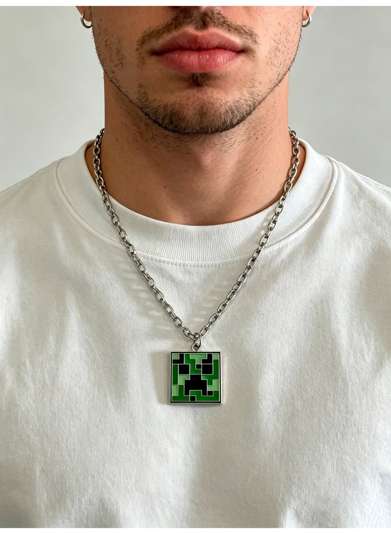 Minecraft Creeper Necklace - Green Explosive Emblem Metal Pendant with Adjustable Chain, Gamer Jewelry for Men and Boys, Perfect Gift for Gamers - Image 3