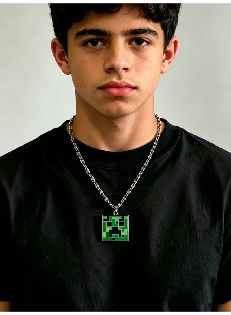 Minecraft Creeper Necklace - Green Explosive Emblem Metal Pendant with Adjustable Chain, Gamer Jewelry for Men and Boys, Perfect Gift for Gamers - Image 2