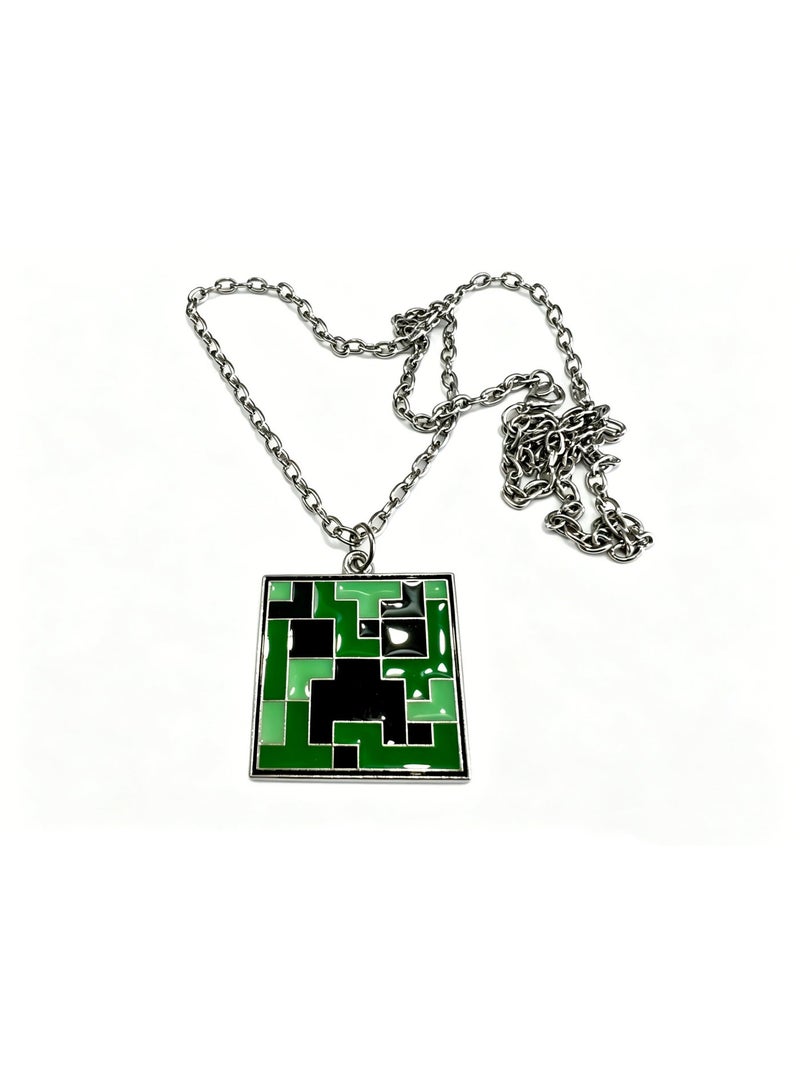 Minecraft Creeper Necklace - Green Explosive Emblem Metal Pendant with Adjustable Chain, Gamer Jewelry for Men and Boys, Perfect Gift for Gamers - Image 1