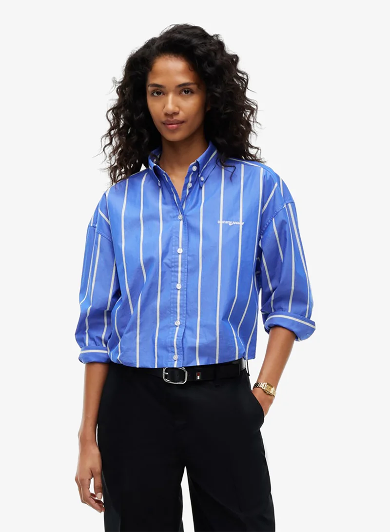 Tommy Jeans Oversized Fit Cropped Gathered Poplin Shirt