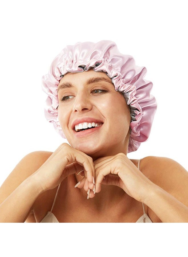 ELIHAIR Night Sleep Satin Cap for Women Girls Natural Hair Extra Large Satin Bonnet Cover Double Side Satin Cap Pink/Silvery Grey - Image 3