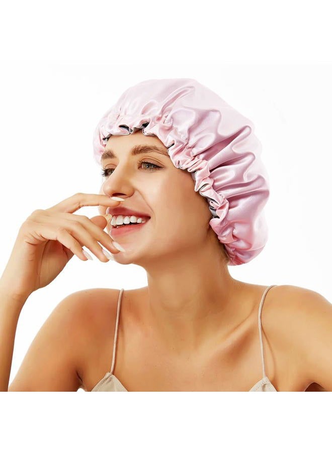 ELIHAIR Night Sleep Satin Cap for Women Girls Natural Hair Extra Large Satin Bonnet Cover Double Side Satin Cap Pink/Silvery Grey - Image 1