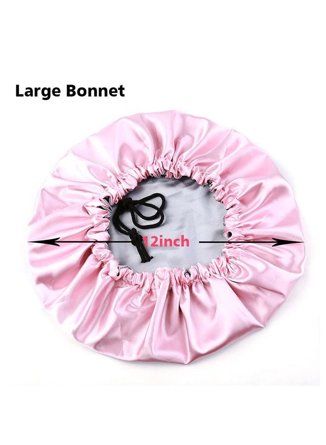 ELIHAIR Night Sleep Satin Cap for Women Girls Natural Hair Extra Large Satin Bonnet Cover Double Side Satin Cap Pink/Silvery Grey - Image 5