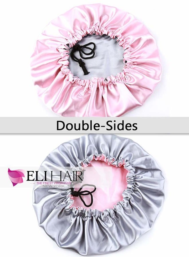 ELIHAIR Night Sleep Satin Cap for Women Girls Natural Hair Extra Large Satin Bonnet Cover Double Side Satin Cap Pink/Silvery Grey - Image 2