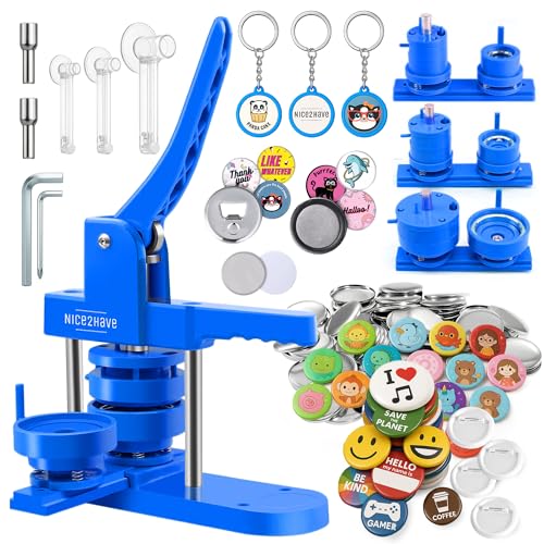 nice2have Button Maker Machine 1+1.25+2.5 Inch Pin Maker Kit - Multiple Size Molds, 500 Buttons, 15 Fridge Magnets, 15 Bottle Openers, 15 Keychains, Cutters, and 500+ Button Designs for DIY Crafts - Image 1