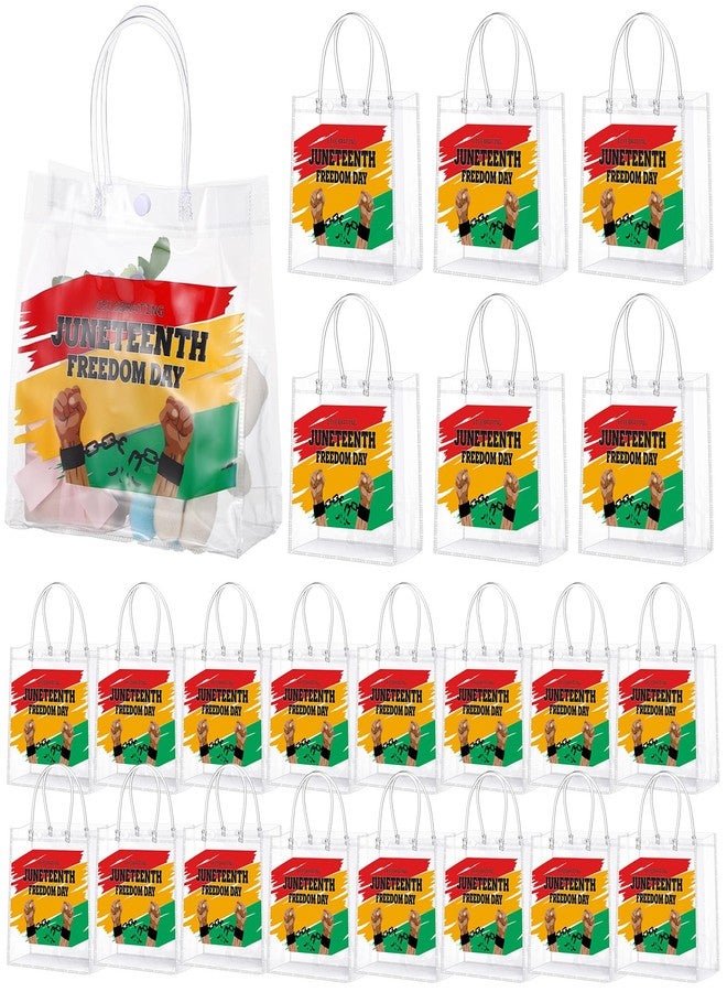 SilTriangle 20 Pieces Happy Juneteenth Party Favor Gift Bags with Handles 8x8x3.15 Inch African American Independence Day PVC Clear Juneteenth Favor Bags Bulk for African Afro Juneteenth Party - Image 1