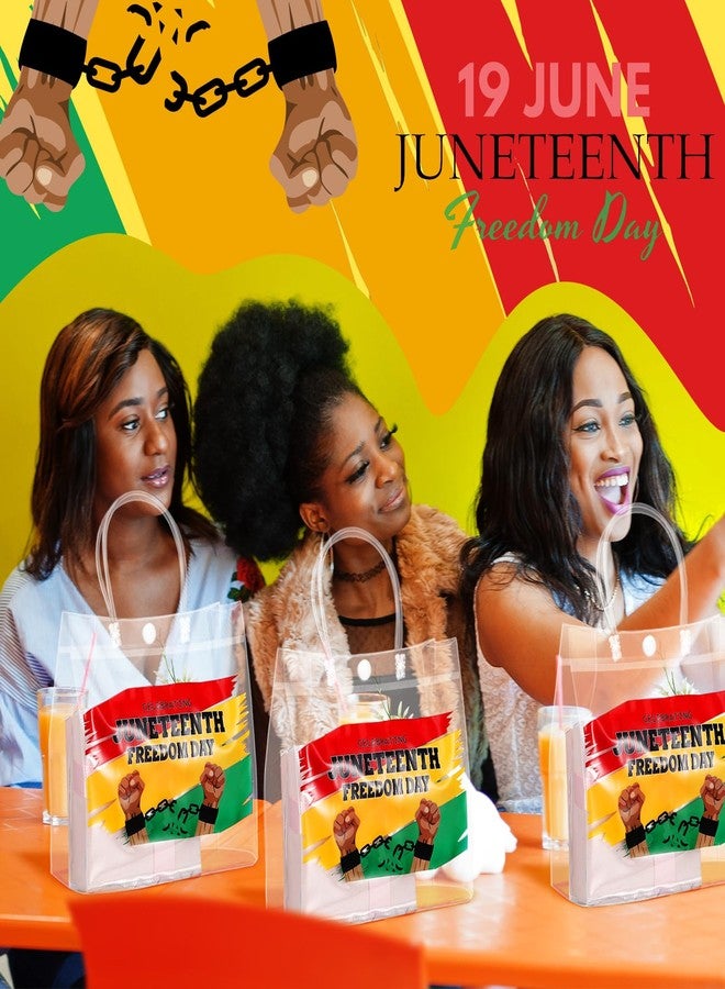 SilTriangle 20 Pieces Happy Juneteenth Party Favor Gift Bags with Handles 8x8x3.15 Inch African American Independence Day PVC Clear Juneteenth Favor Bags Bulk for African Afro Juneteenth Party - Image 5