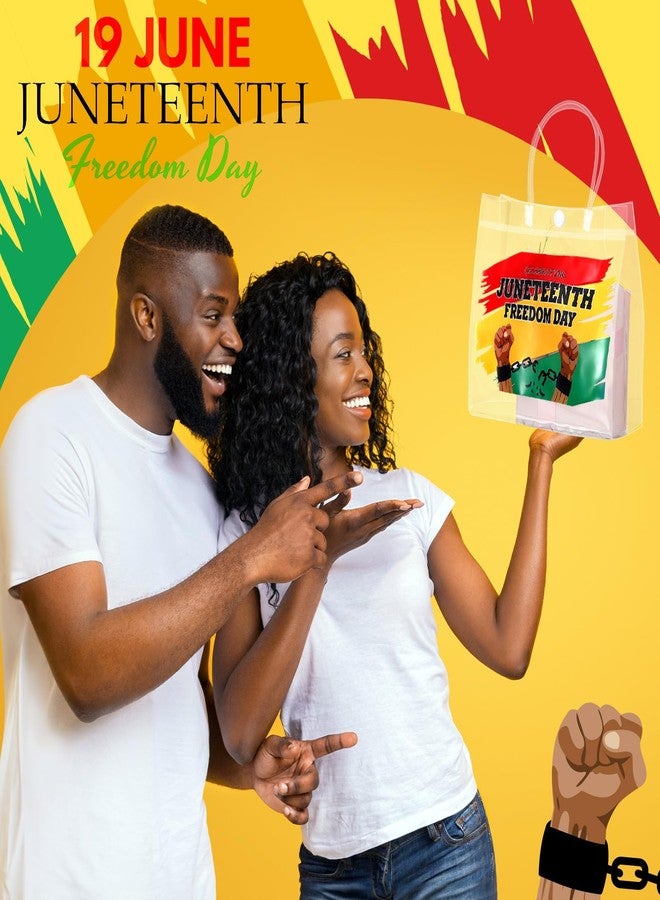 SilTriangle 20 Pieces Happy Juneteenth Party Favor Gift Bags with Handles 8x8x3.15 Inch African American Independence Day PVC Clear Juneteenth Favor Bags Bulk for African Afro Juneteenth Party - Image 4