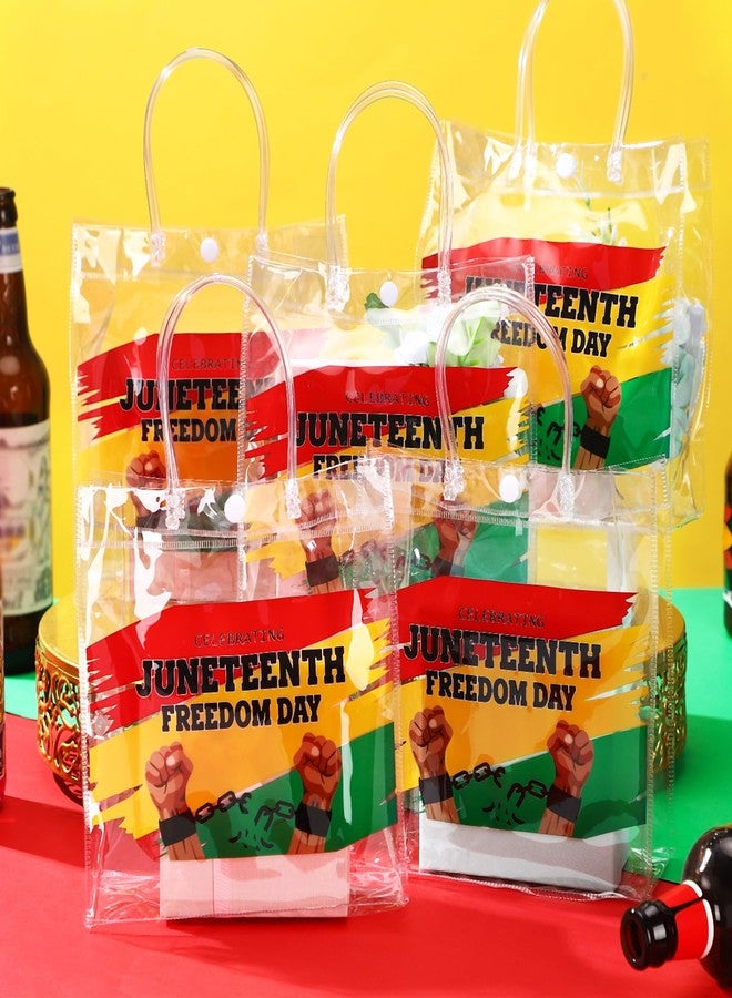 SilTriangle 20 Pieces Happy Juneteenth Party Favor Gift Bags with Handles 8x8x3.15 Inch African American Independence Day PVC Clear Juneteenth Favor Bags Bulk for African Afro Juneteenth Party - Image 2