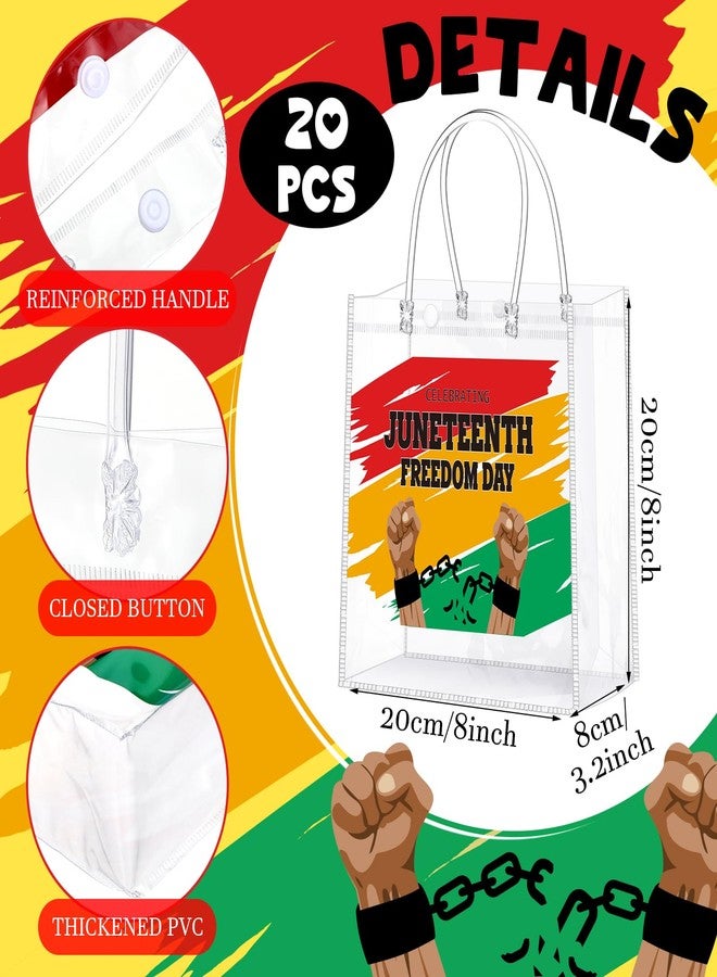 SilTriangle 20 Pieces Happy Juneteenth Party Favor Gift Bags with Handles 8x8x3.15 Inch African American Independence Day PVC Clear Juneteenth Favor Bags Bulk for African Afro Juneteenth Party - Image 3
