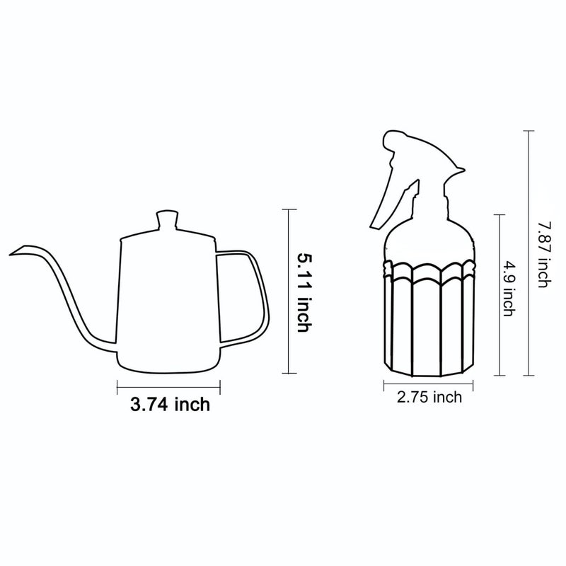 OFFIDIX Watering Can for Indoor Plants Long Spout Metal Stainless Steel 21 oz Small Watering Can with 14 oz Glass Plant Mister Spray Bottle for Plants Bonsai - Image 2