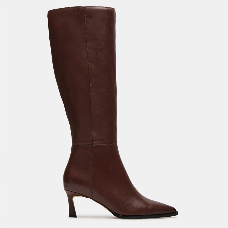 MICIFA Brown Knee High Boots Leather Tall Boots for Women Stiletto Kitten Heeled Boot Pointed Toe Side Zipper Dress Boot Chocolate - Image 4